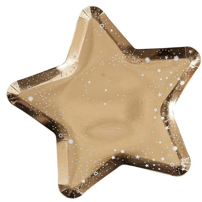 Guld Glitter Stjärnpapptallrikar 8x - 26 cm 