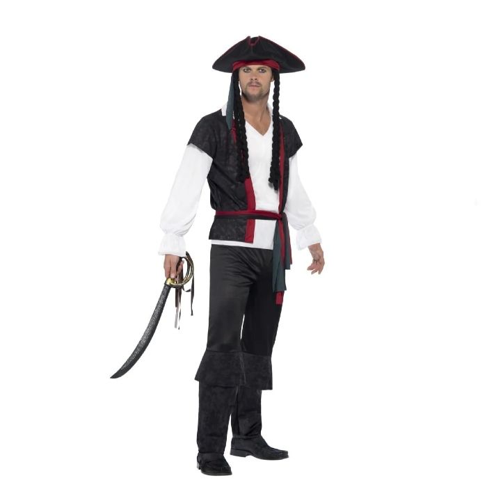 Klassisk piratkostym med röda detaljer