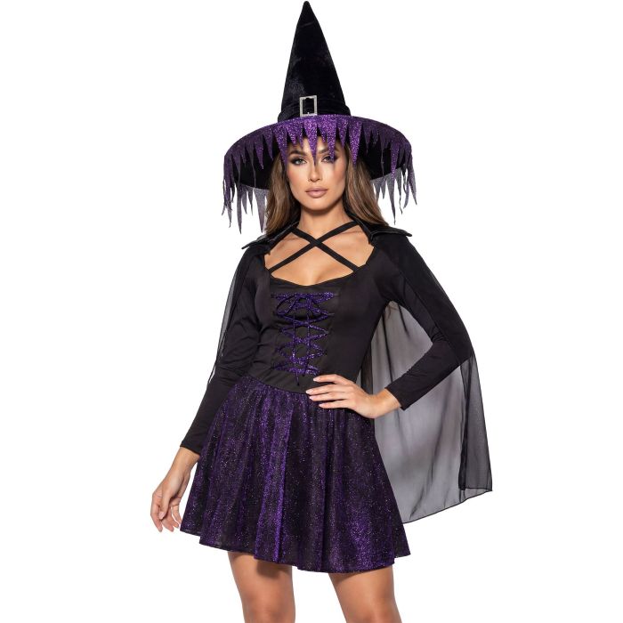 Glitterhäxa kostym i lila - 4 delar