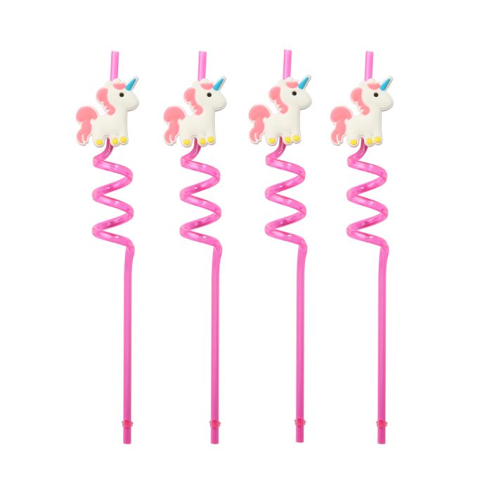 Enhörning sugrör rosa återanvändbar 4x
