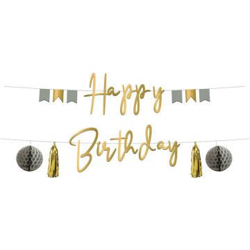 Grattis på Födelsedagen Girland Gyllene Grynig - 1,5 m
