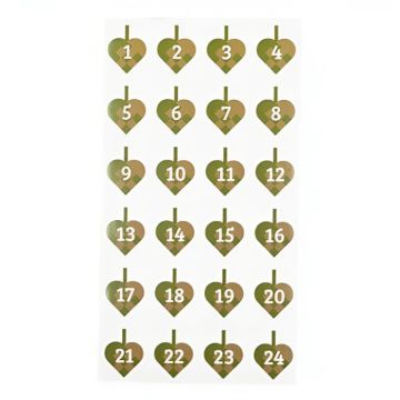 Klistermärken till adventskalender med siffror och flätade julhjärtan grön 24x Det Gamla Apoteket