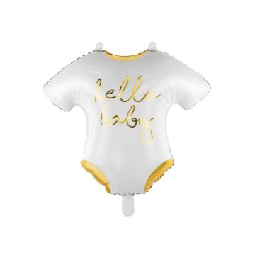 Baby bodystocking folieballong i vitt med guldtext - 51x45 cm
