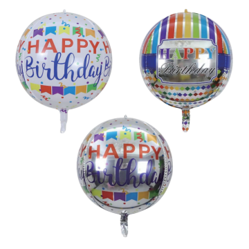 Rund Happy Birthday folieballong assorterad 35 cm