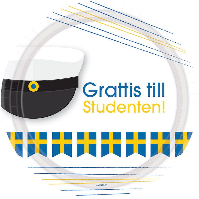 Grattis Till Studenten papptallrik 8x - 23 cm