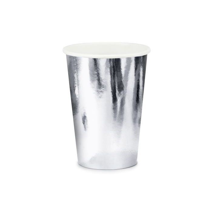Metallic silverfärgade pappmuggar 6x - 220 ml