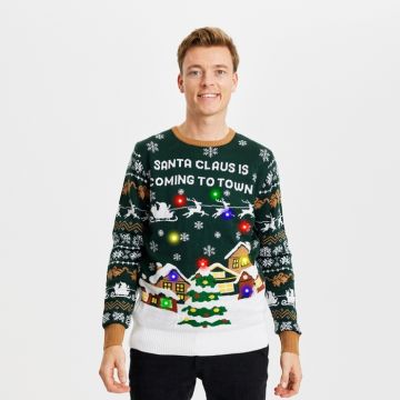 Julsweater Santa Claus is coming to town med LED
