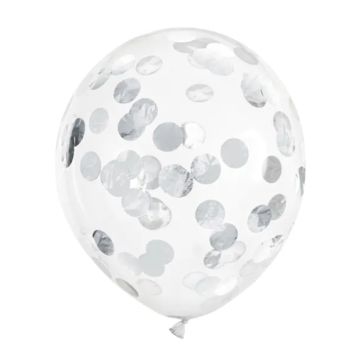 Ballonger med rund silverkonfetti 6x - 30 cm