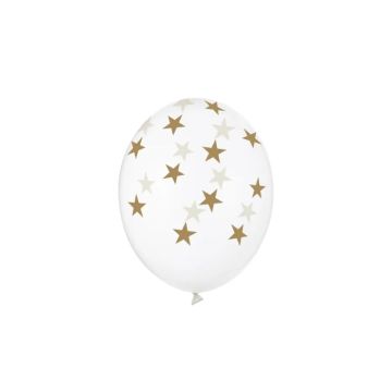 Ballong med guldstjärnor kristallklar 6x - 30 cm 