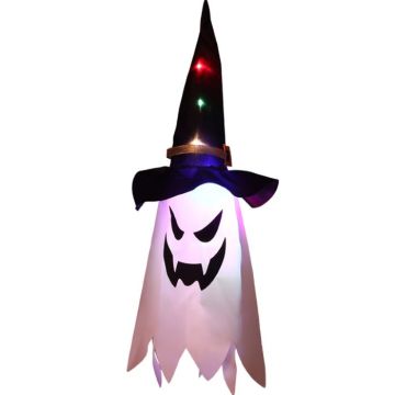 Halloween spöksdekoration med häxhat och LED-ljus - 45x25 cm