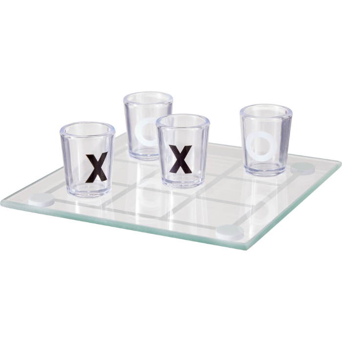 Kryss och boll drickspel i glas med 9 shotglas