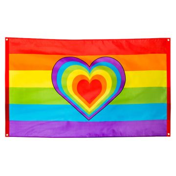Regnbågsfärgat banner med hjärta - 90x150 cm