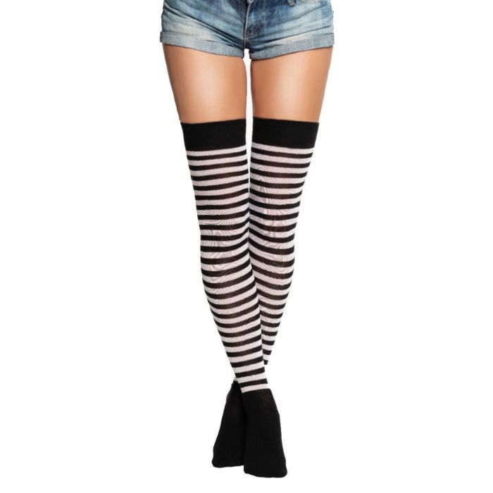 Over-knee strumpor one-size svart och vit