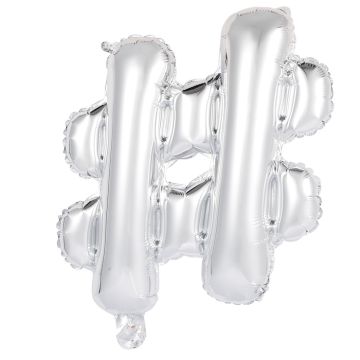 Hashtag # folieballong i metallisk silver 41 cm 