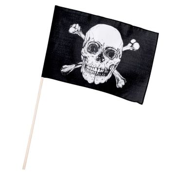 Dödskallepiratflagga på pinne svart - 30x45 cm