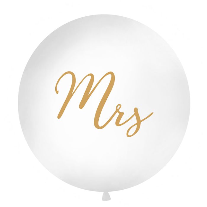 Stor Vit Mrs Ballong med Guldtext - 1 meter