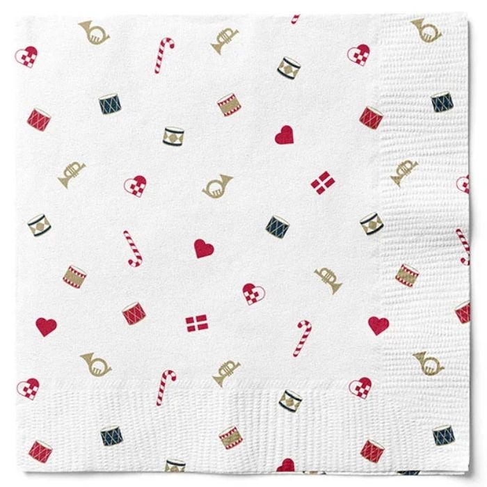 Servetter med julmotiv vit - 33x33 cm