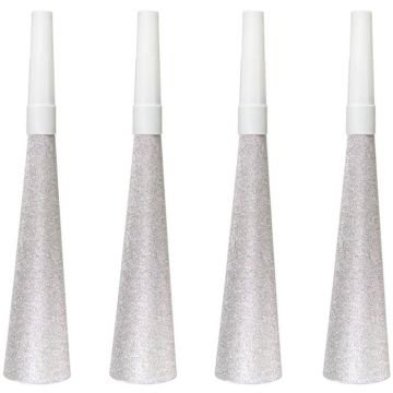 Silver glitter partyhorn 4x - 19 cm