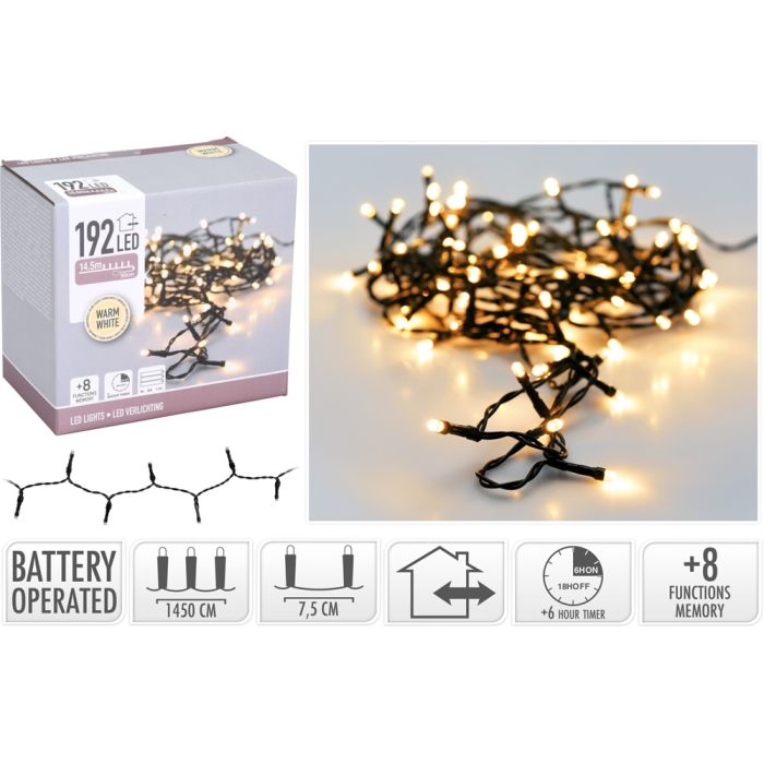 LED ljusslinga 192 LED varm vit batteridriven - 14,5 m 