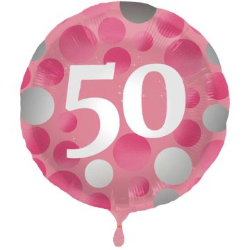 50-års Folieballong Rosa - 45 cm