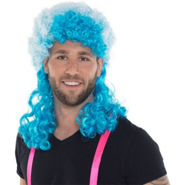Neon blå afro paryk med lockar - onesize