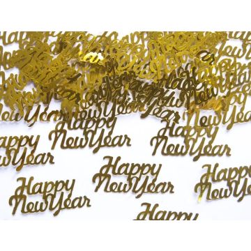 Guld Happy New Year nyårsbordskonfetti 3 g - 4x2 cm