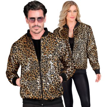 Paljettbomberjacka med leopardtryck i guld