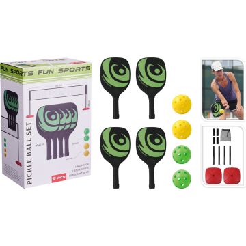 Pickleball-set med 4 racketar och nät 19 delar