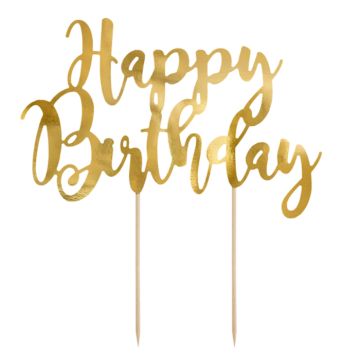 Happy birthday tårtdekoration guld 22.5 cm