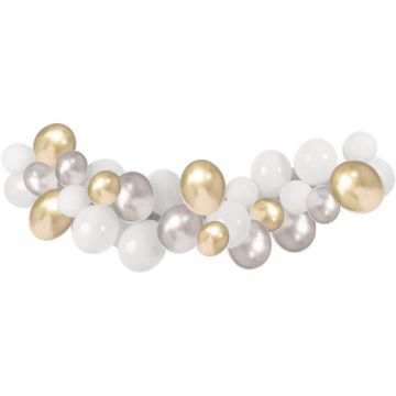 Ballongbåge i silver, guld och vitt - 3 meter