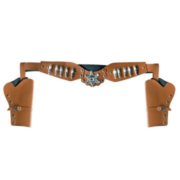 Cowboy sheriffbälte med dubbelt hölster brunt - 125 cm