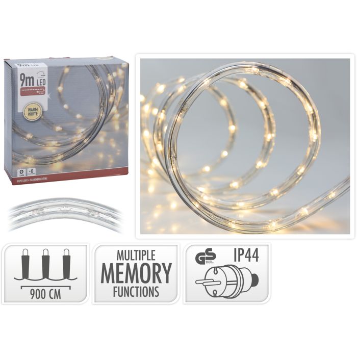 LED-ljusslang 9 meter varmvit med 8 funktioner