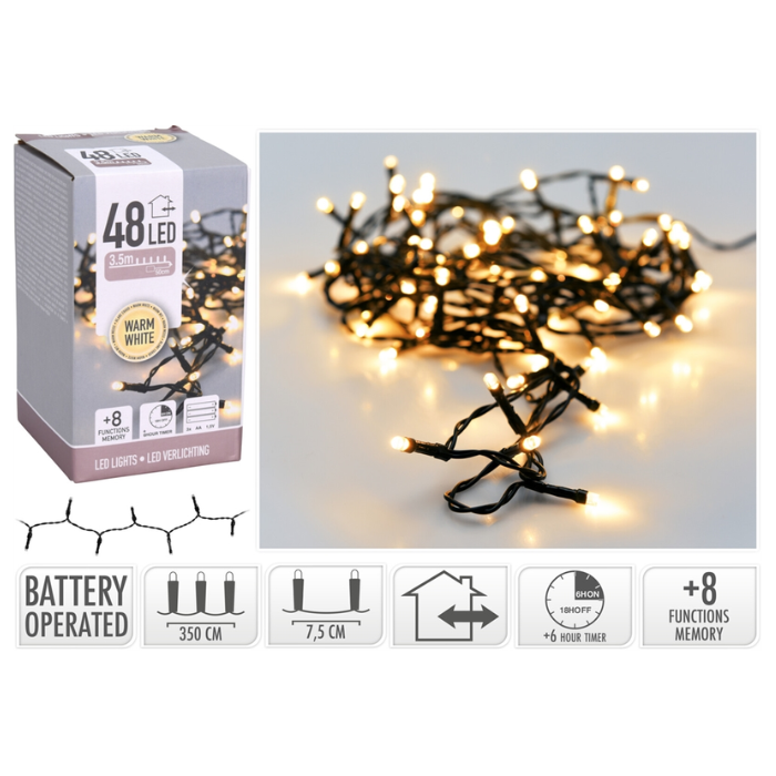 LED-ljusslinga 48 LED varm vit batteridriven - 3,5 m 
