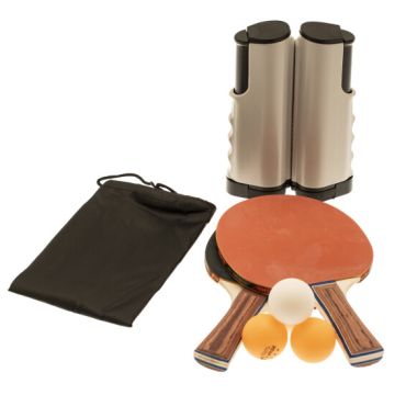 Ping pong-set med justerbart nät, 2 racketar och 4 bollar 