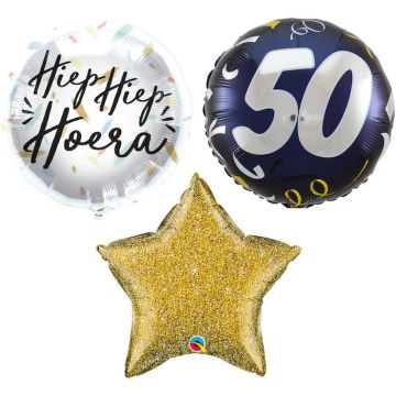 50 års födelsedagsballongbukett 3x – 45 cm