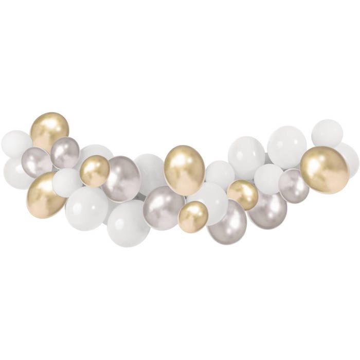Ballongbåge i silver, guld och vitt - 3 meter