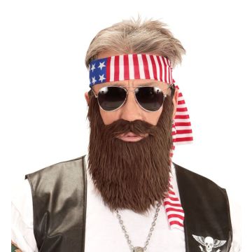 Biker USA pannband och skägg - 2 delar