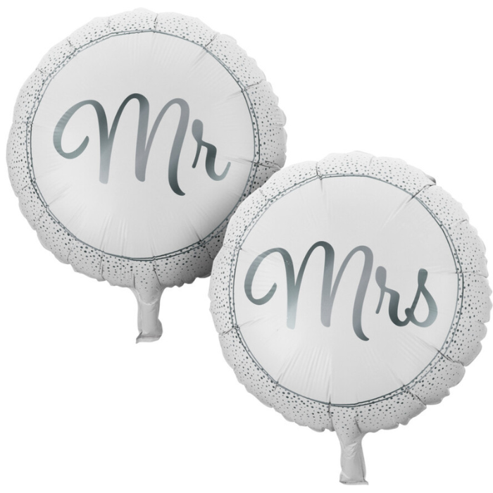 Mr. och Mrs. folieballonger silver 14 cm - 2x