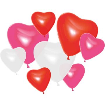 Hjärtformade ballonger i rosa, röd och vit 8x