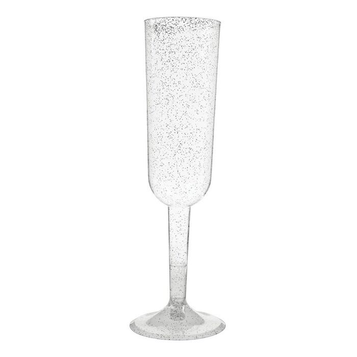 Champagneglas I plast silver glitter 4x - 198 ml