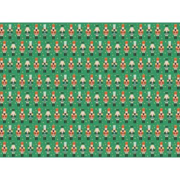 Grönt julklappspapper med nötknäpparmotiv - 200x70 cm