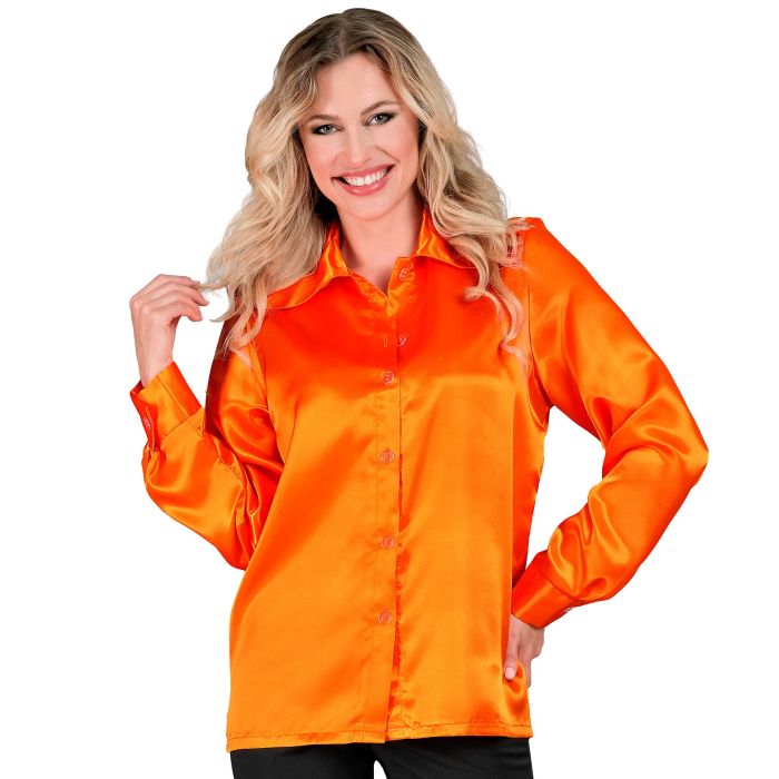 Orange diskoskjorta i satin för dam