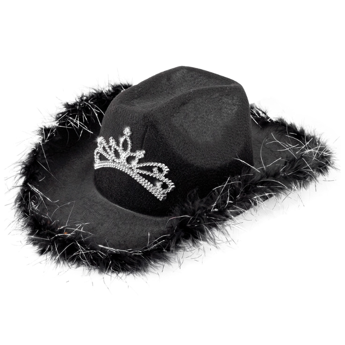 Svart cowboyhatt med tiara