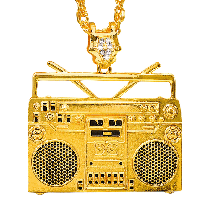 Ghettoblaster guld halsband - 75 cm