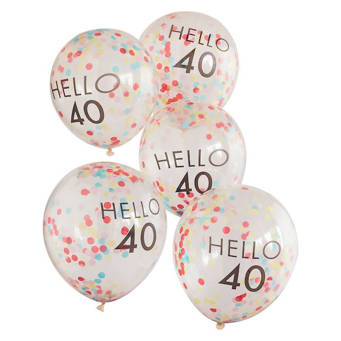 Hello 40 flerfärgad konfetti födelsedagsballonger 5x