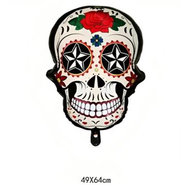 Uppblåsbar Day of the Dead-skalle med röd ros motiv