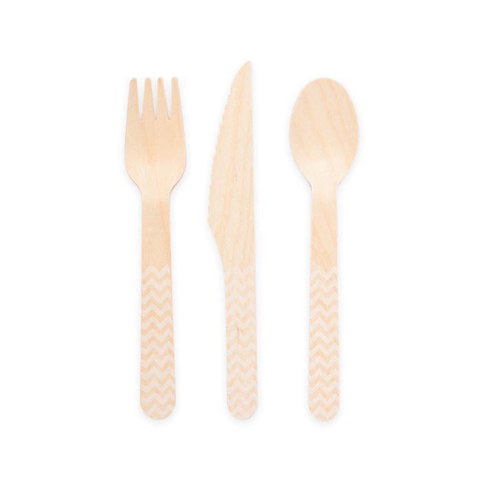 Träbestick vitt mönstrat 18 delar - 16 cm