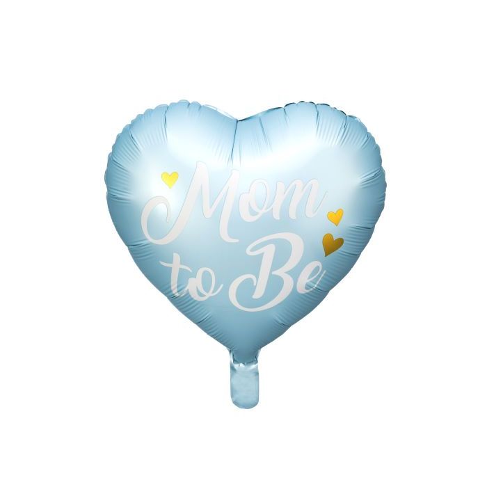 Ljusblå babyshower hjärta foliekula med vit text - 35 cm
