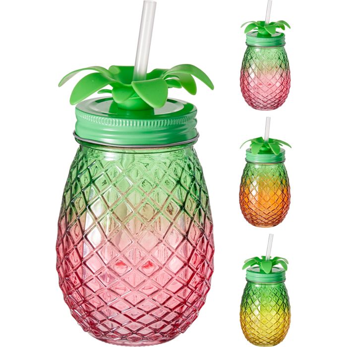 Drickglas format som ananas med lock och sugrör, 400 ml