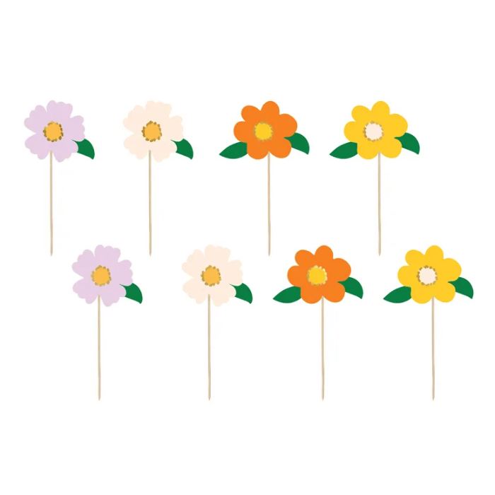 Flerfärgad Blommig Träpinn 8x - 13 cm